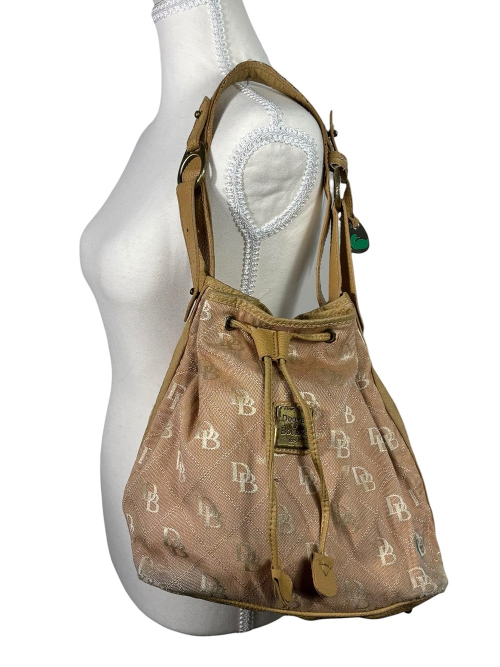 Vintage 90s Dooney & Bourke Brown Canvas Monogram Logo Bucket Hobo Bag *READ*